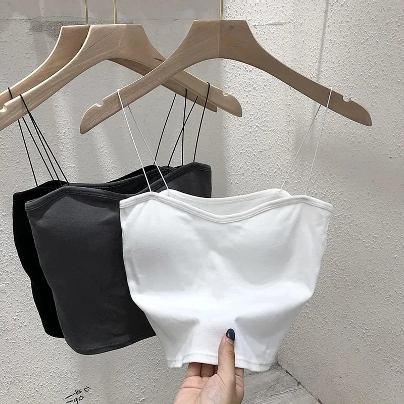 2026 Women's Sleeveless Top Tank Underwear Fitted Camisole Sexy Short Top With Thin Straps Plain White Tank Top Korean Style — image 10