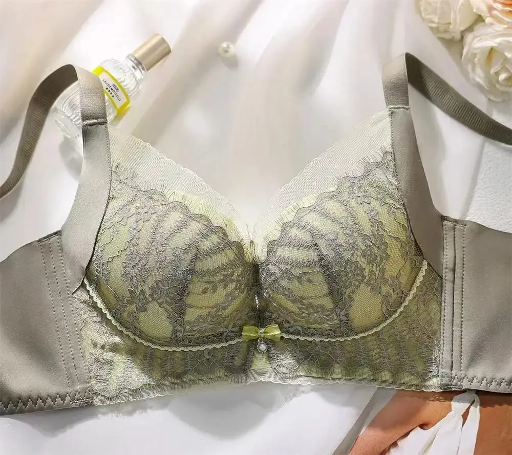 Sutiã push-up de renda bordado sexy feminino respirável ajustável lingerie anti-flacidez sem copo vazio para conforto de suporte