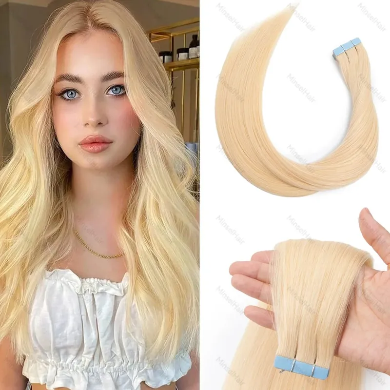Brown Russian Tape in Hair Extension Real Human Hair Cuticle Aligned Premium Remy Adhesive Europen Tape Ins 14-22inch 20-60pcs