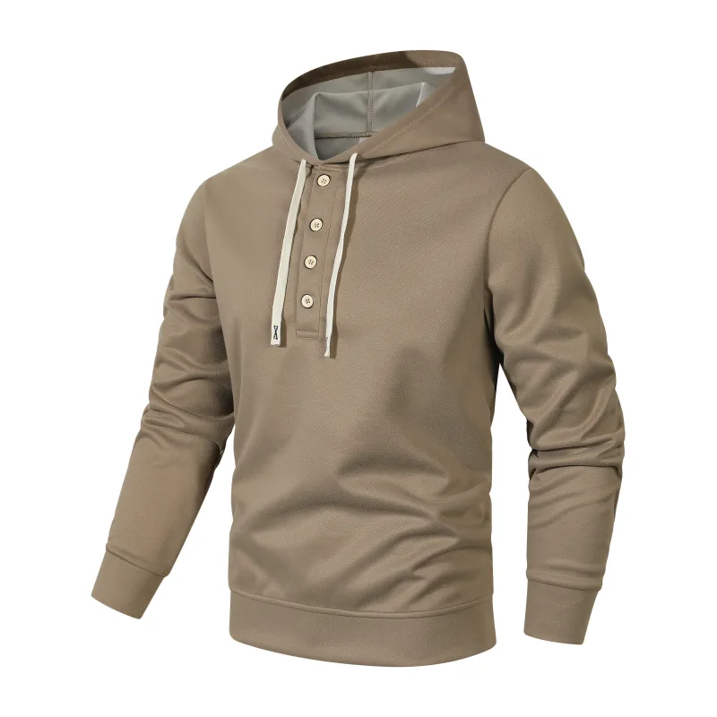 Four button hooded sweatshirt autumn winter men's new long sleeved hooded sweatshirt fashionable and casual men's sportswear,
