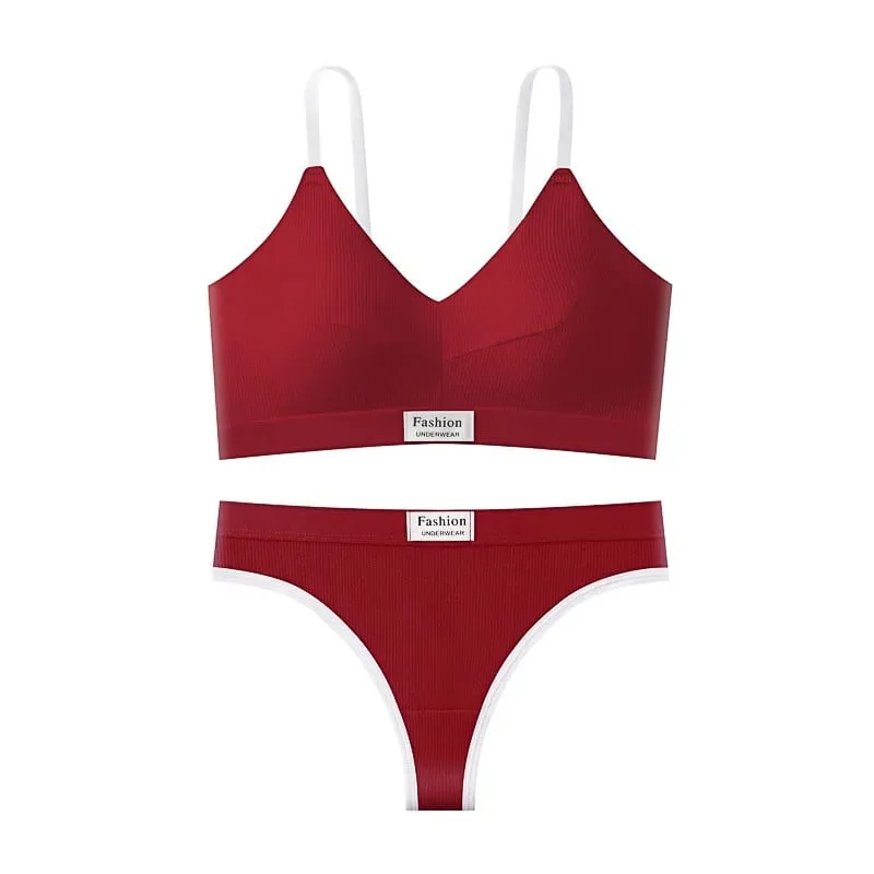 Women's Contrast Color Bra and Panty Set Deep V Strap Back Lingerie 2026