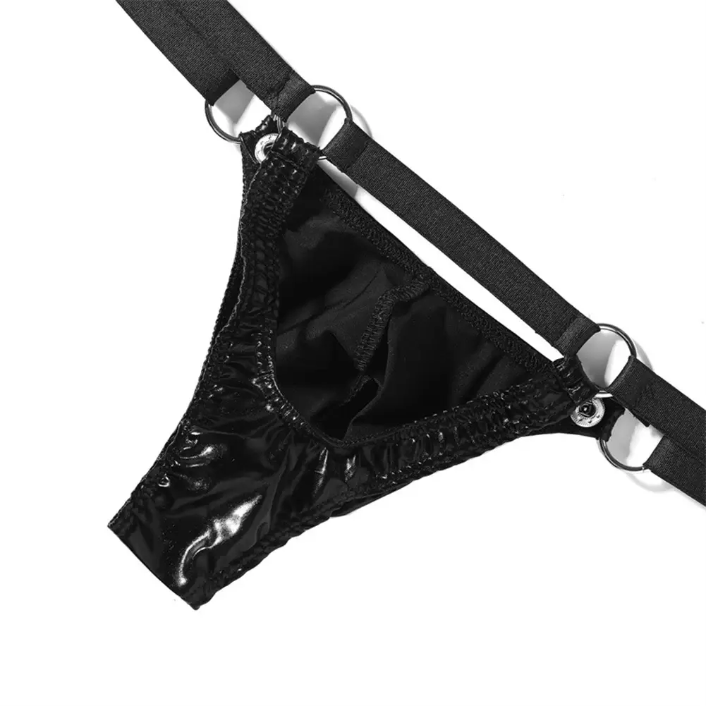 1pc Men Patent Leather G-String Sexy Thong V-back Low Ring Rise T-back Bulge Pouch Lingerie Underwear Gay Sissy Hot Clubwear