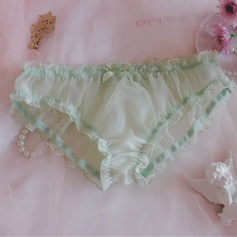 Homens Sissy Malha Chiffon Arco Floral Renda Bolsa Cueca Calcinha Biquíni Breve Calcinha Pura Transparente Sólida Cuecas Masculinas Shorts