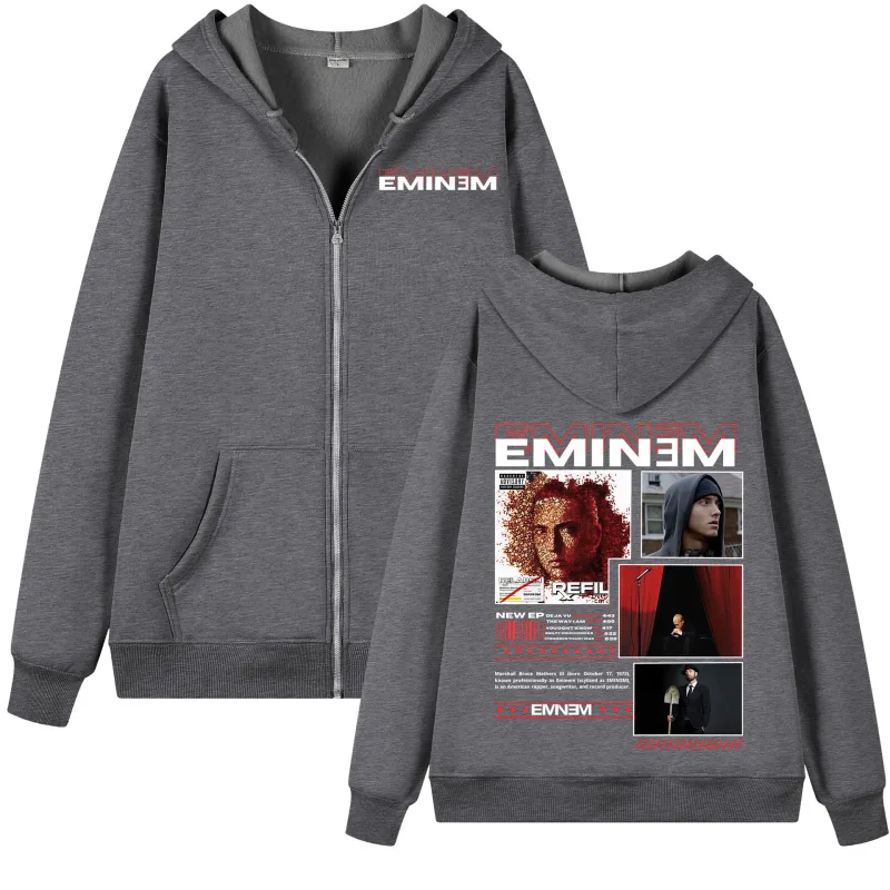 Rapper Eminem Album Graphic Zipper Hoodie Men Women Hip Hop Vintage Zip Up Hooded Sweatshirts Fashion Casual Oversized Pullovers