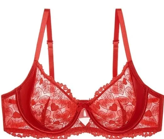 Red Party Lingerie Set for Women Ultra-Thin Minimizer Bra Large Bust D-Cup Look Smaller Plus Size Curvy Sexy Lace Underwear XXXL