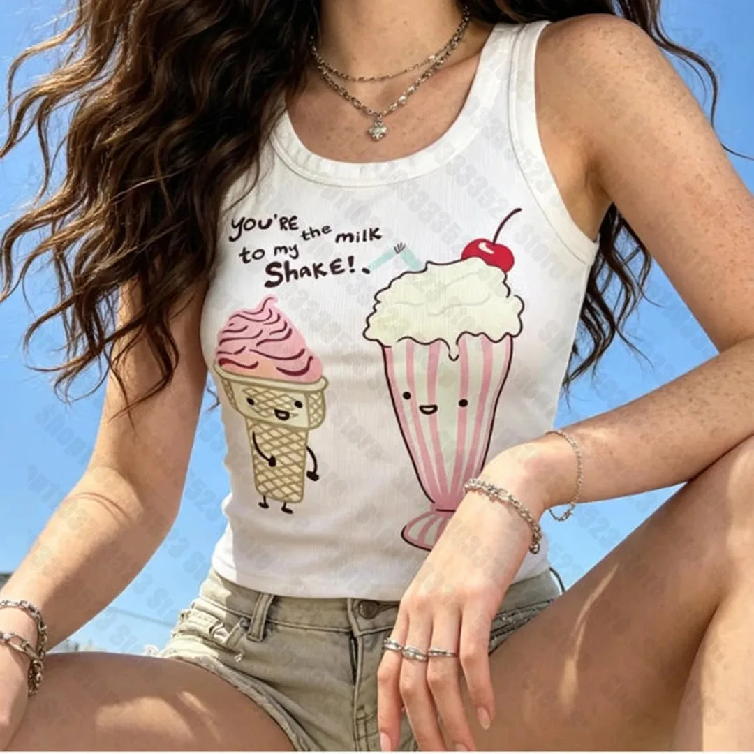 Women Clothing Streetwear Retro Sweet Printing Women Tank Tops Gothic Punk Y2k Girls Vintage Graphic Sexy Baby Tank Tank Tops
