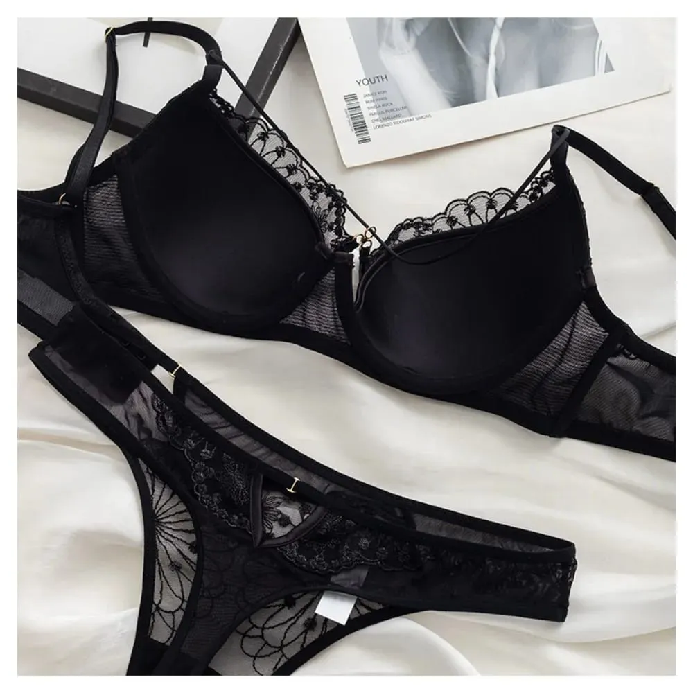 Pure Desire セクシーなフレンチレースブラジャー女性用夏薄型カッププッシュアップブラジャーカジュアルファッションランジェリー下着 34-40 BANERDANNI