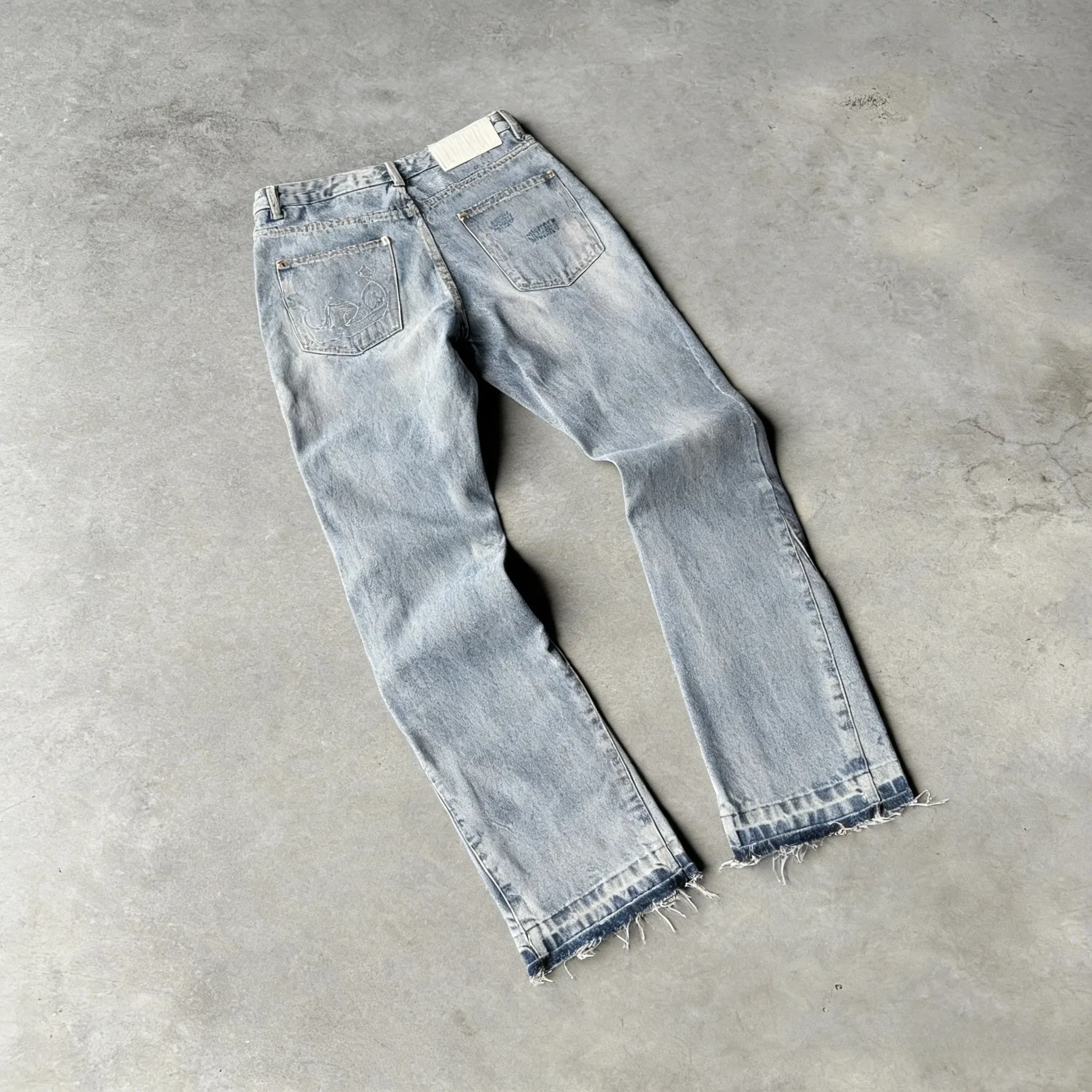 Y2K Vintage Slim Fit Jeans Trendy Washed Men Women Harajuku Hip Hop Straight Leg Pants Gothic Fringed Casual Micro Flared Pants