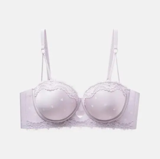 Sweet Girl Heart Lace Lingerie Set Push Up Bra For Small Bust Side Support Anti Sag Underwire Bra Briefs Soft Daily Wear 32-38AB