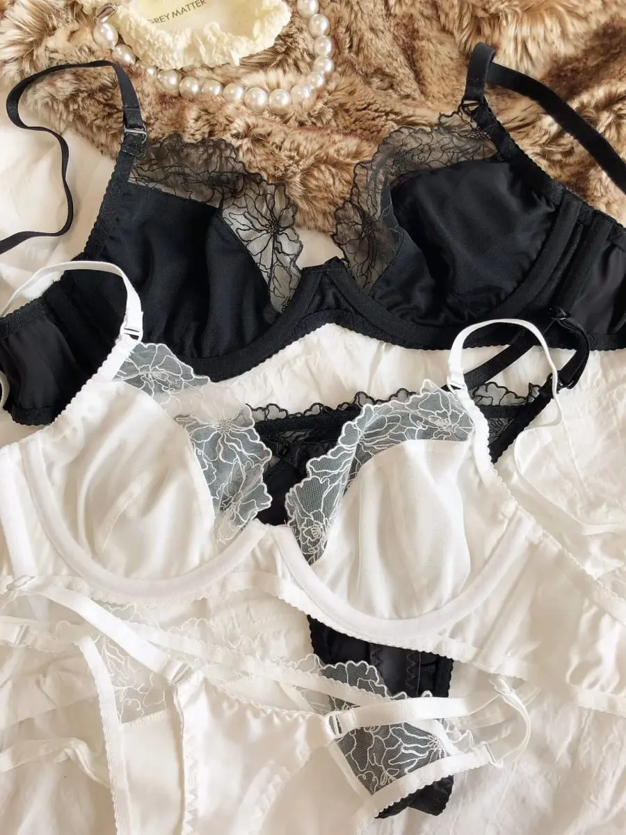 2 Keping Set Pakaian Dalam Wanita Berkualiti Tinggi Seksi Ultra Nipis Satin Lace Splicing Bra Set Seluar Dalam dan Thong Cetakan Harimau Perancis
