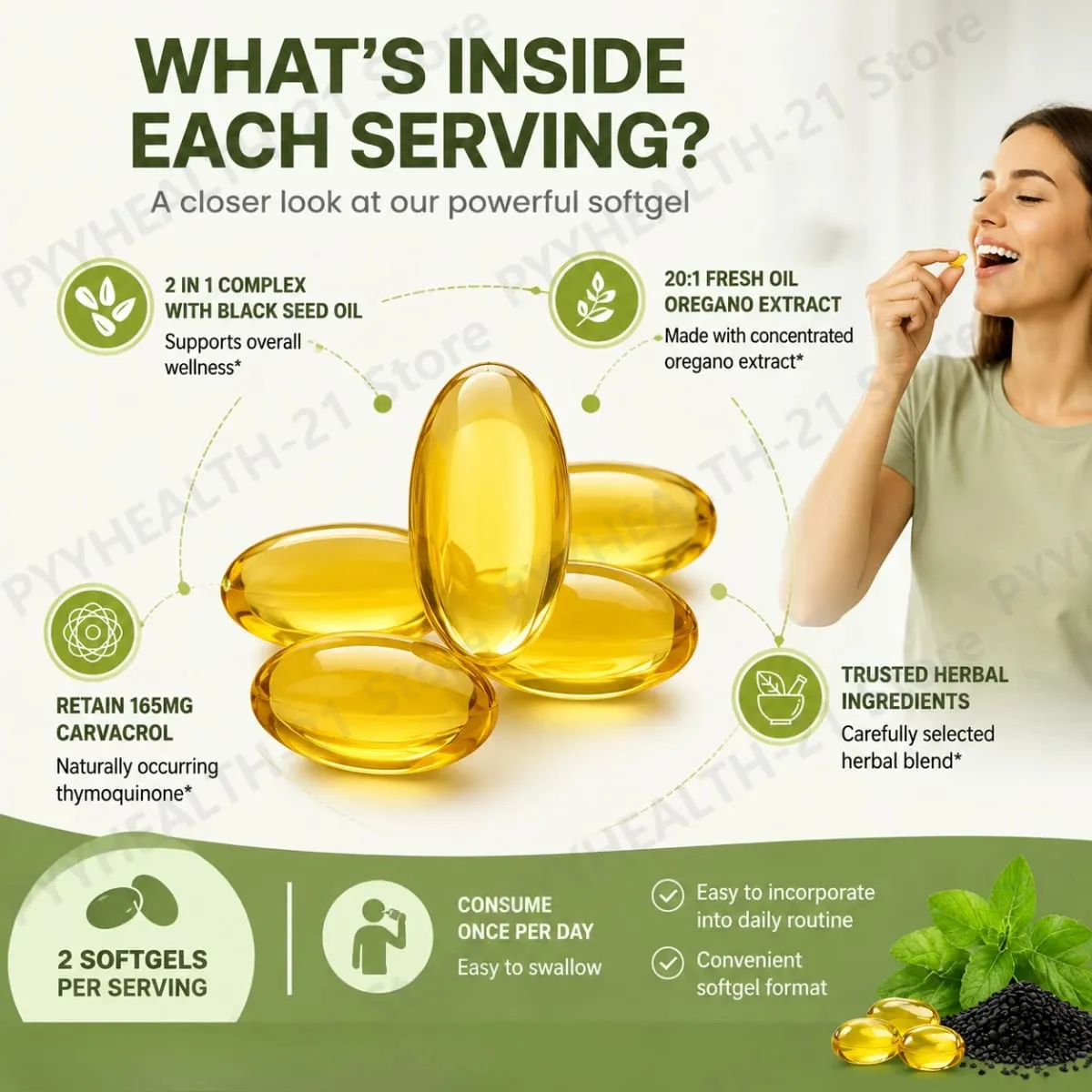 Oil of Oregano 6000mg Black Seed Oil Softgels Supports Daily Immune Defense Digestive Balance Herbal Formula Non GMO 60 Count