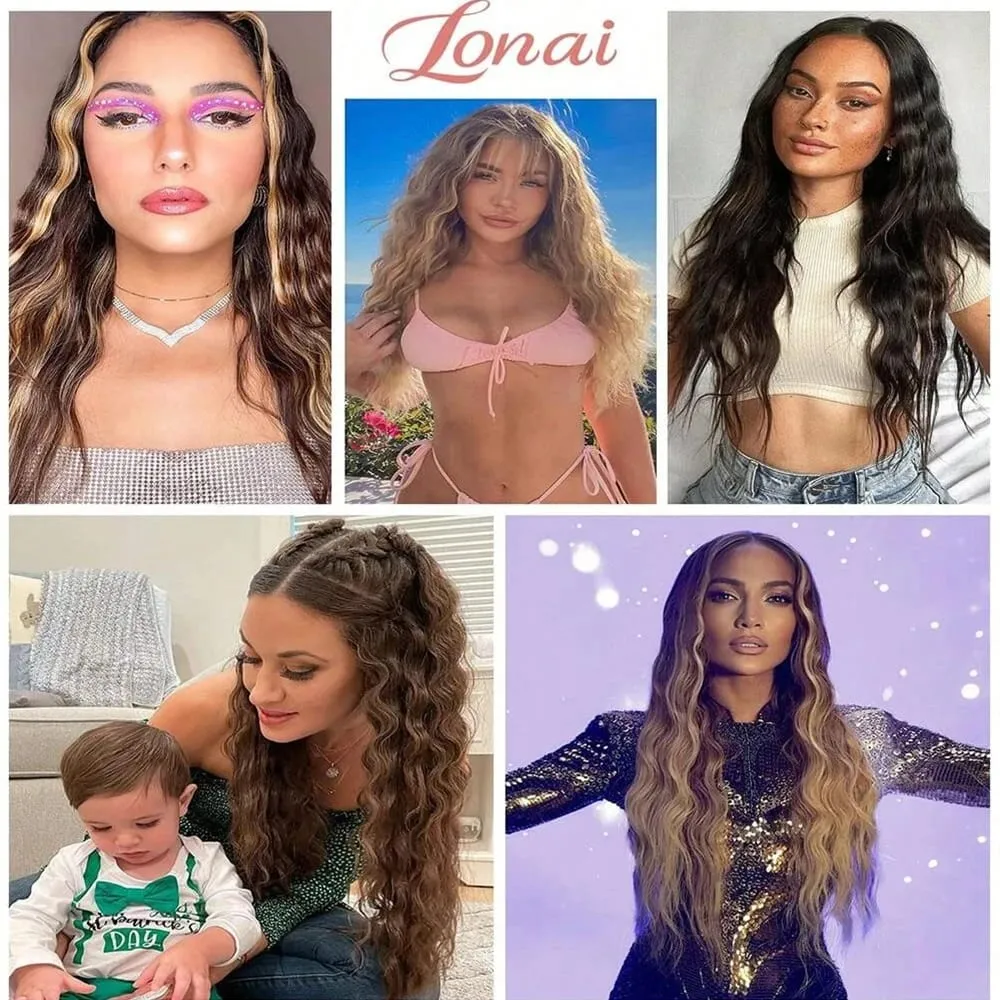 Synthetic Hair Extensions 16Clips In 6PCS Set Curly 24inch Long Clip On Hairpiece Corn Wavy Style For Women Girls Daily Party