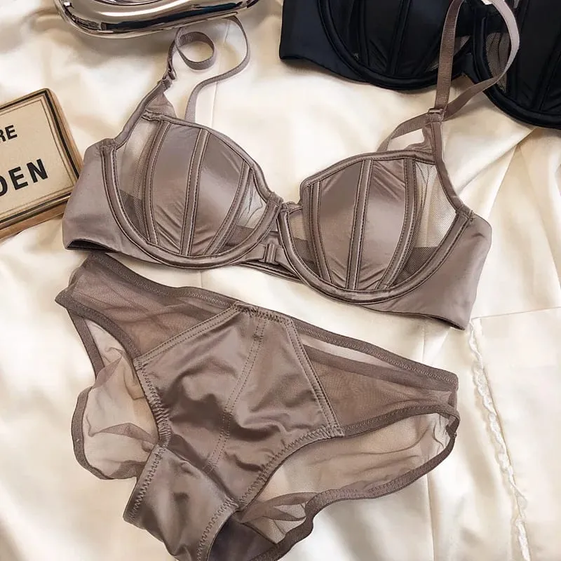 Summer Lace Thin Cup Women Underwear Front Buckle Push Up Bra Set Adjustable Strap Brassiere Beautiful Back Lingerie