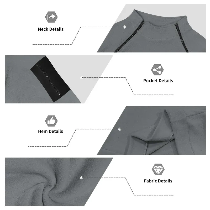 Men Fleece Stand Collar Sweatshirt Diagonal Zipper Arm Pocket Long Sleeve Loose Casual Pullover Autumn Winter Outdoor Tops