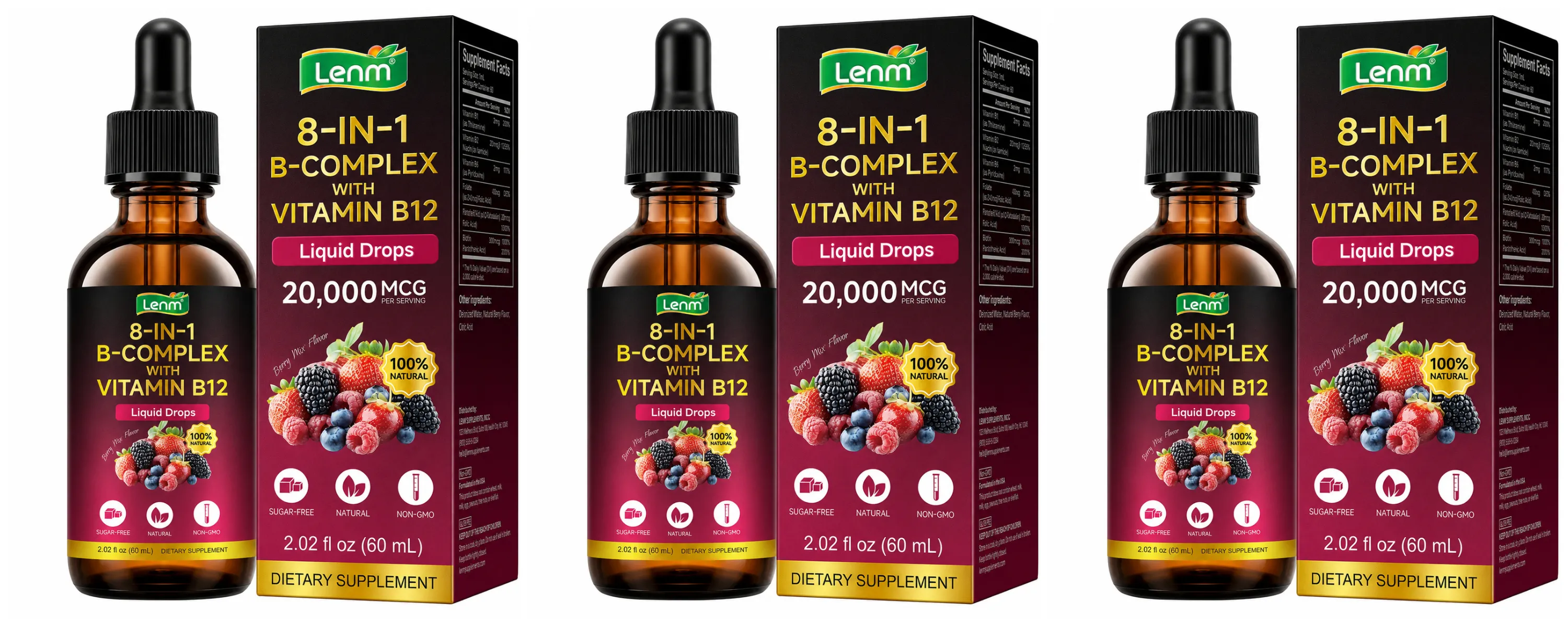 8-in-1 Vitamin B Complex Drops Maximum Absorption with Folate Vitamin B12 Supports Energy Focus Metabolism & Nervous Health 60ML