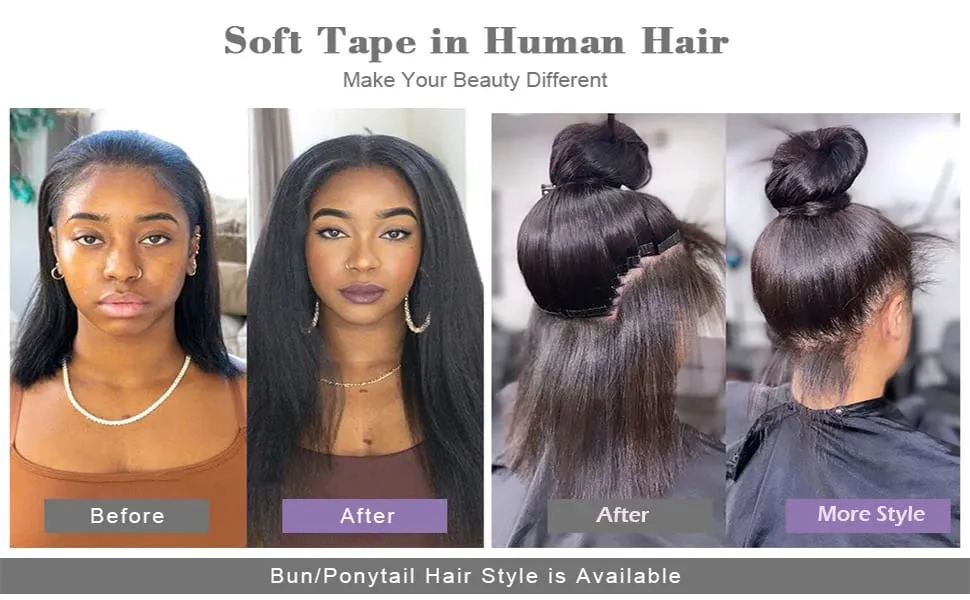 Pita Yaki Lurus Doreen 14-24 Kinky dalam Sambungan Rambut 100% Pita Rambut Manusia Sebenar dalam Kulit Rambut Hitam Asli Pakan 50g Rambut Pita