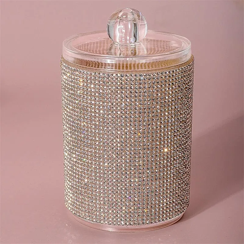 Luxury Diamond Cotton Swabs Storage Case Portable Makeup Cosmetic Organizer Dust-proof Jewelry Storage Container Makeup Tools