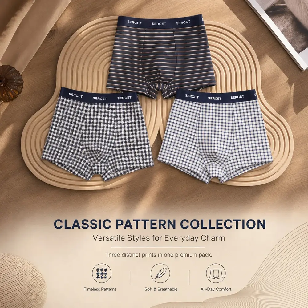 1/3PCS 95% Cotton Soft Boxers Striped/Dot/Plaid Knit Man Underwear Autumn Breathable Antibacterial 3D Mesh Crotch Men's Panties
