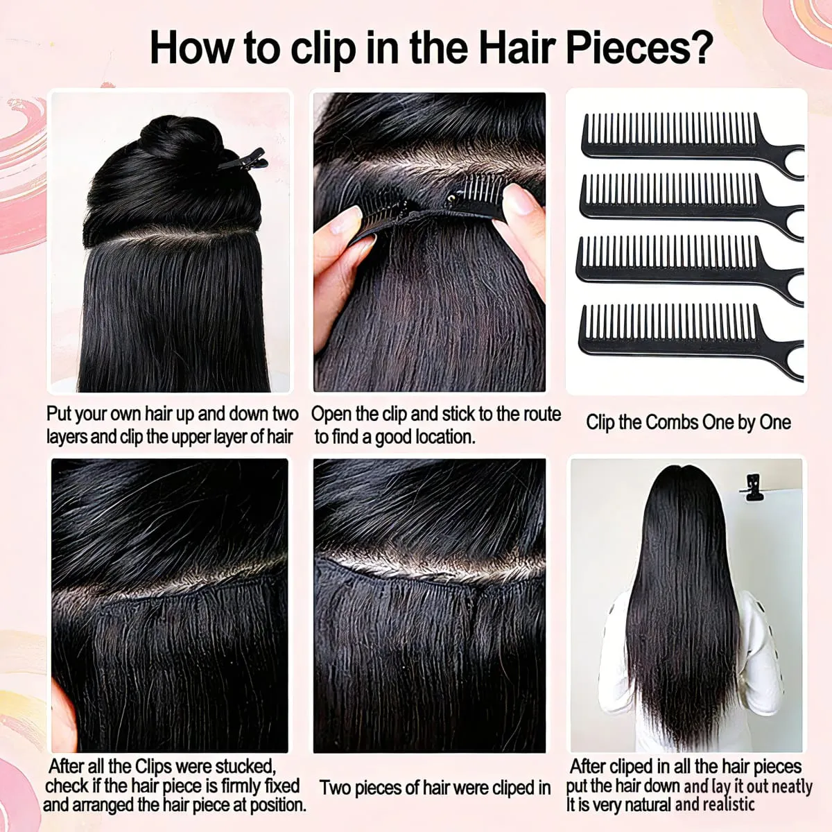 Yaki Straight Clip in Hair Extensions Synthetic hair 7Pcs hair Clip in for Women Soft Hair Everyday Special Events Easy to Style