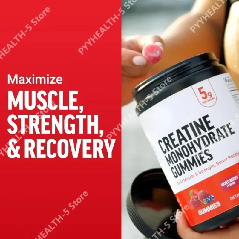 Creatine Monohydrate Gummies Mixed Berry Chewable Daily Fitness Support for Men Women No Gelatin 60 Gummies