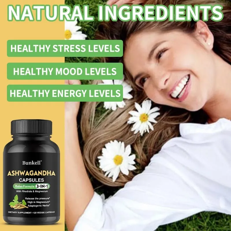 Pure Ashwagandha Root Extract Capsules With Magnesium for Natural Mood Stress Focus Brain Energy Sleep Health Support
