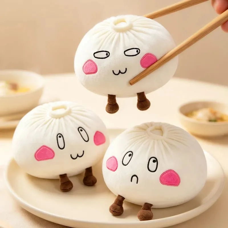 Kawaii לחמנייה מאודה כרית קטיפה מצוירת Baozi ממולא צעצוע עם רגליים כרית צורת מזון רכה תפאורה מצחיקה מתנת יום הולדת לילדות