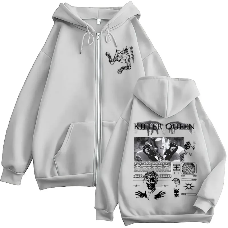 Anime Jojo Bizarre Adventure Killer Queen Zipper Hoodies Men's Women Clothing Fashion Hip Hop Zip Up Long Sleeves Pullovers Coat
