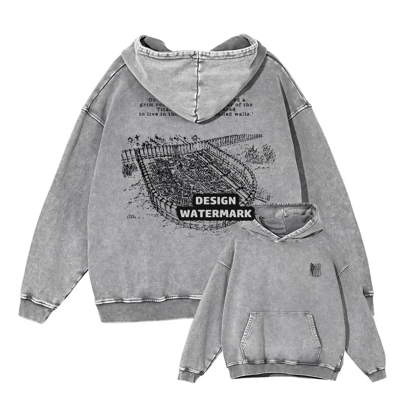 Anime Levi Hoodies Vintage Washed A-Attack on Titan Hoodie Casual Manga Yeager Eren Kapuzenpullover Titan Attack Pullover