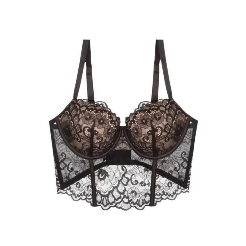 Sexy Women French Lace Fishbone Bra Soft Underwire 3/4 Cup Push Up Anti Sag Side Breast Shaper Comfort Daily Lingerie