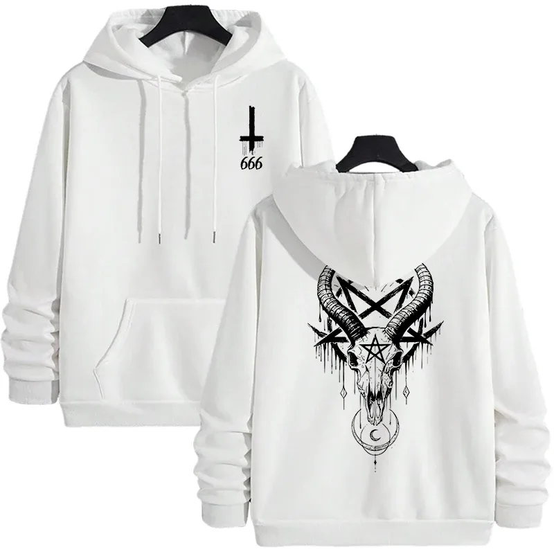 Autumn Winter Male Top Casual Pullover 666 & Inverted Cross Men's Gothic Hoodies Demonic Horror Face Print Sweatshirt Streetwear