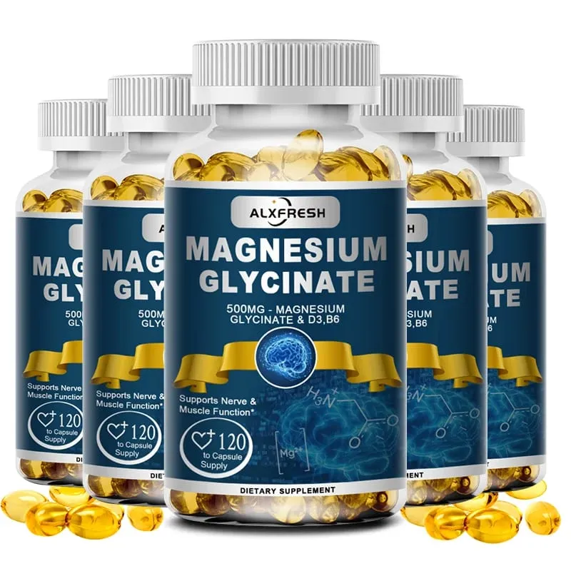 Alxfresh Magnesiumglycinat 500 mg Kapsel Zink Vitamin D3 B6 für Muskeln, Gelenke, Nerven, Schlafqualität, Angst, Stress, Stimmung, Gesundheit