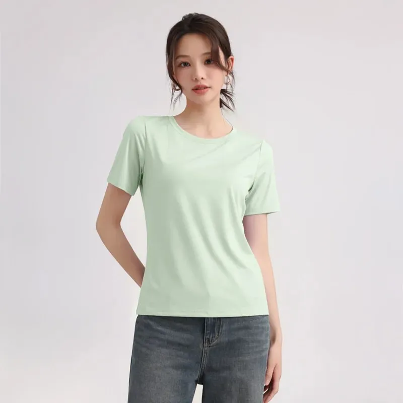Outdoor Lightweight Quick-Dry Sports Shirt: Summer Cooling Quick-Dry T-Shir Women Round-Neck Loose-Fit Short Sleeve Sports