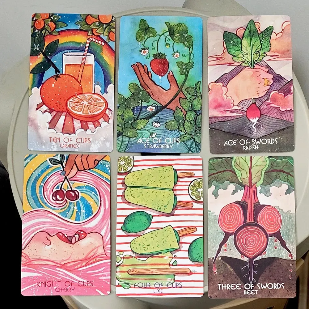 The Magic Pantry Tarot Deck Double-embossed Cardstock Food-Themed Watercolor Tarot Cards for Home Cooks & Foodies 12*7cm