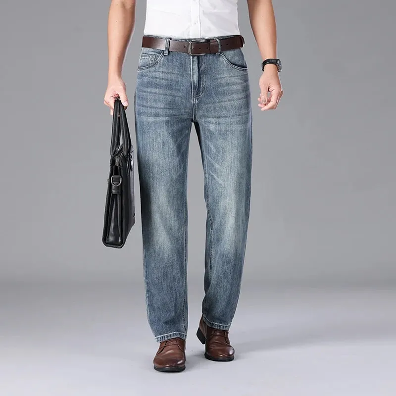 2026 Summer High Quality Brand Cloth Business Casual Men's Lightweight Straight Loose Jeans Classic Retro Thin Cotton Trousers
