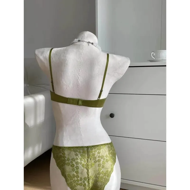 Conjunto de sutiã push up de renda francesa, sexy, copo demi, respirável, fio fino, sutiã anti queda, controle de gordura lateral, reunido para busto pequeno, imperdível