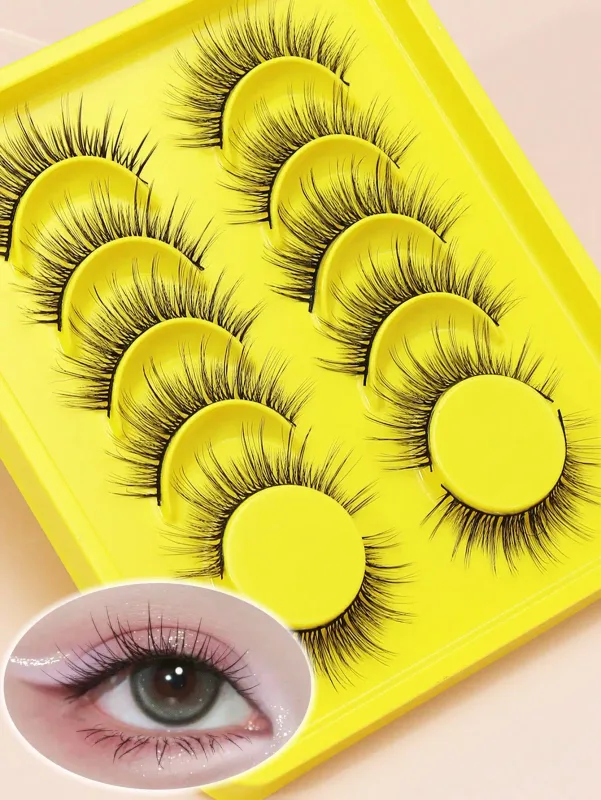 5 Ζεύγη βλεφαρίδων Cat Eye Faux Βλεφαρίδες Βιζόν Βλεφαρίδες με φτερωτό τέλος μακριές βλεφαρίδες Φυσικές μακριές βλεφαρίδες Manga Ψεύτικες βλεφαρίδες Μακιγιάζ