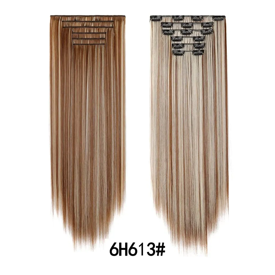24Inch Clip in Hair Extensions Invisible Synthetic Extension 6PCS Long Straight Heat Resistant Clips on Hairpieces for Women
