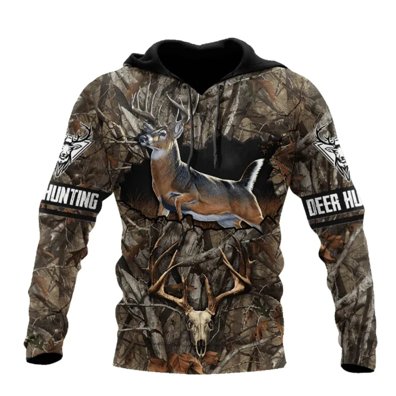 Men's Clothing Fashion Hunting Loose Hoodie Large 3D Printed Animal Deer Super Large Hoodie Fashion Enthusiast Tops