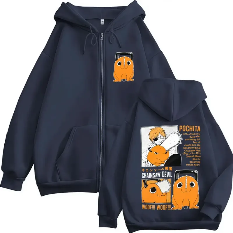 Anime Chainsaw Man Denji Pochita Devil Zipper Hoodies Men Clothing Fashion Long Sleeves Zip Up Hooded Sweatshirt Coats Jackets