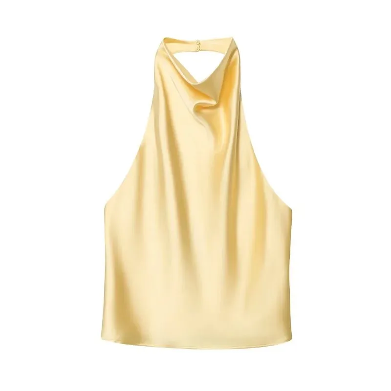 Satin Halter Tops for Women off Shoulder Backless Tops Woman 2026 Sexy Strapless Women's Tops Camisole Beach Top Female