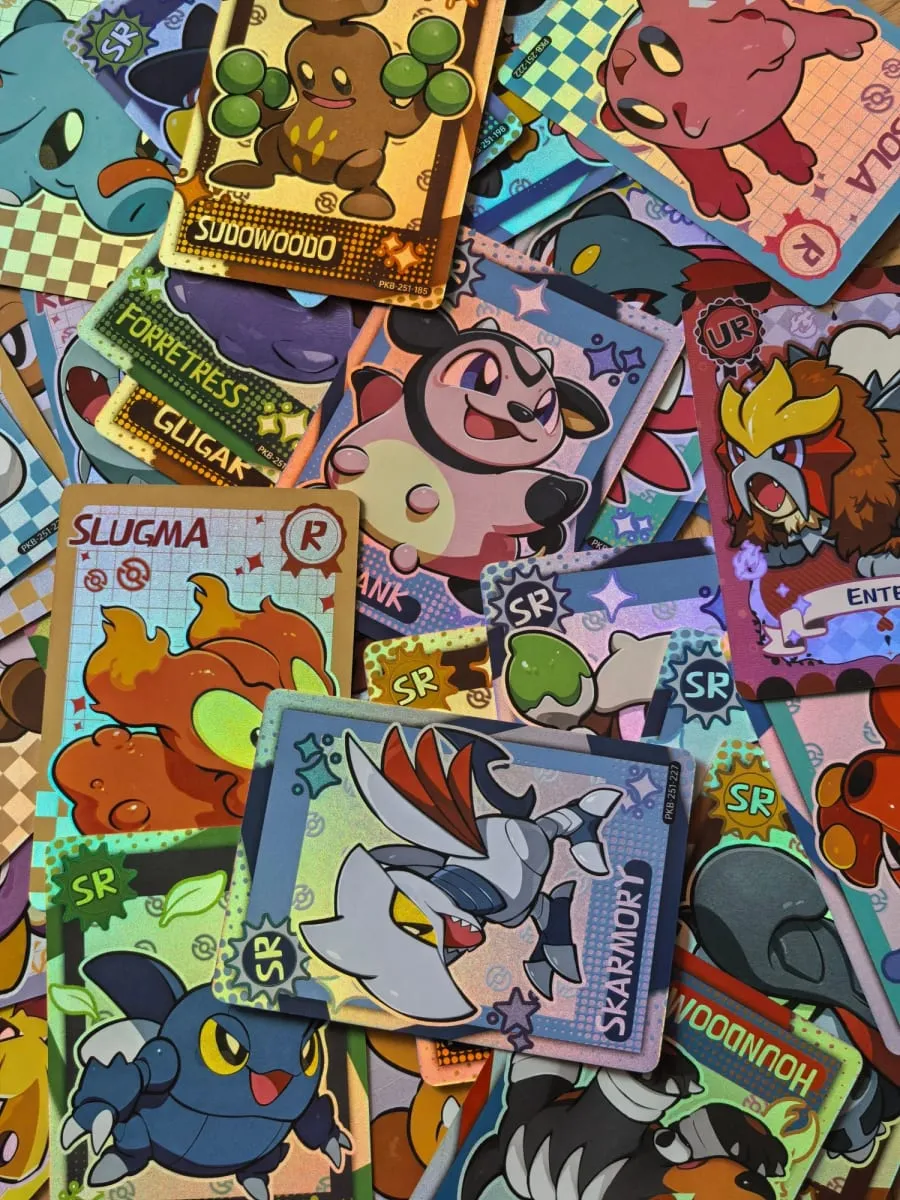 Vol.2 Holographic 60ks Chibi PokeBaBy Blind Box Roztomilá DIY karta Pokémon Gen 2 zlatá a stříbrná lesklá kolekce karet Hooh Lugia