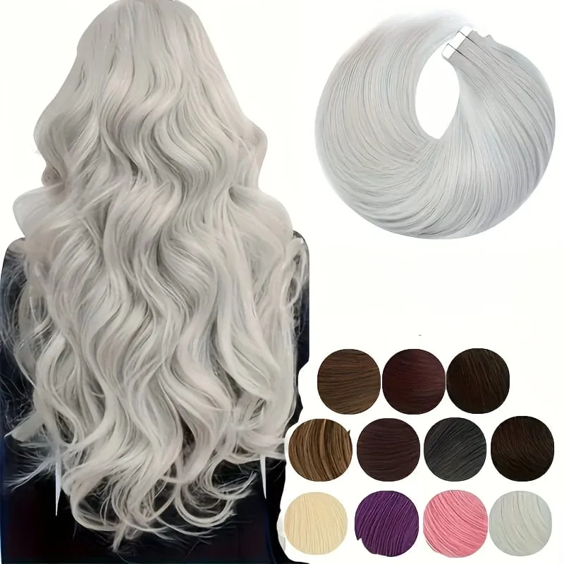 Tape In Bio Synthetic Hair Extensions 10pcs/ lot 24inches Heat Resistant Fiber Straight Seamless PU Skin Weft Tape Ins For Women