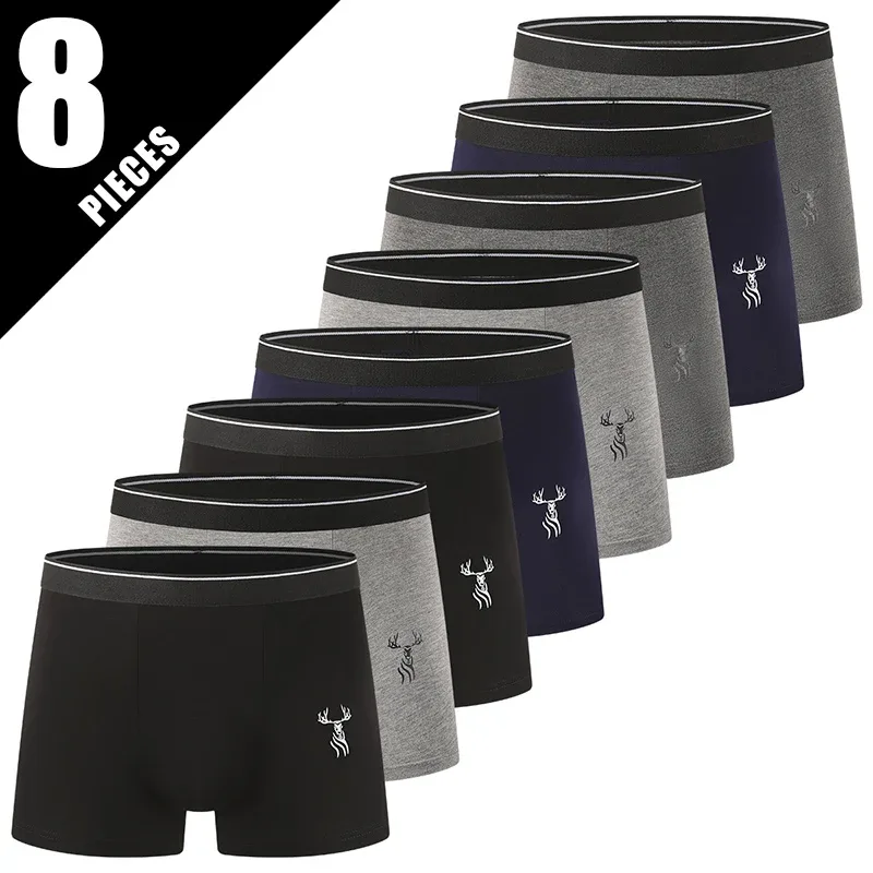 8-Piece Set of Men's Bamboo Fiber Fashionable Printed Underwear Comfortable Plus Size Boxer Shorts Sports and Fitness Base Short
