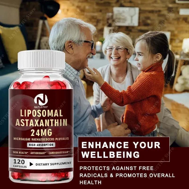 Liposomal Astaxanthin Capsules 24mg for Brain Heart Vitality Skin Joint Eye Immune Health