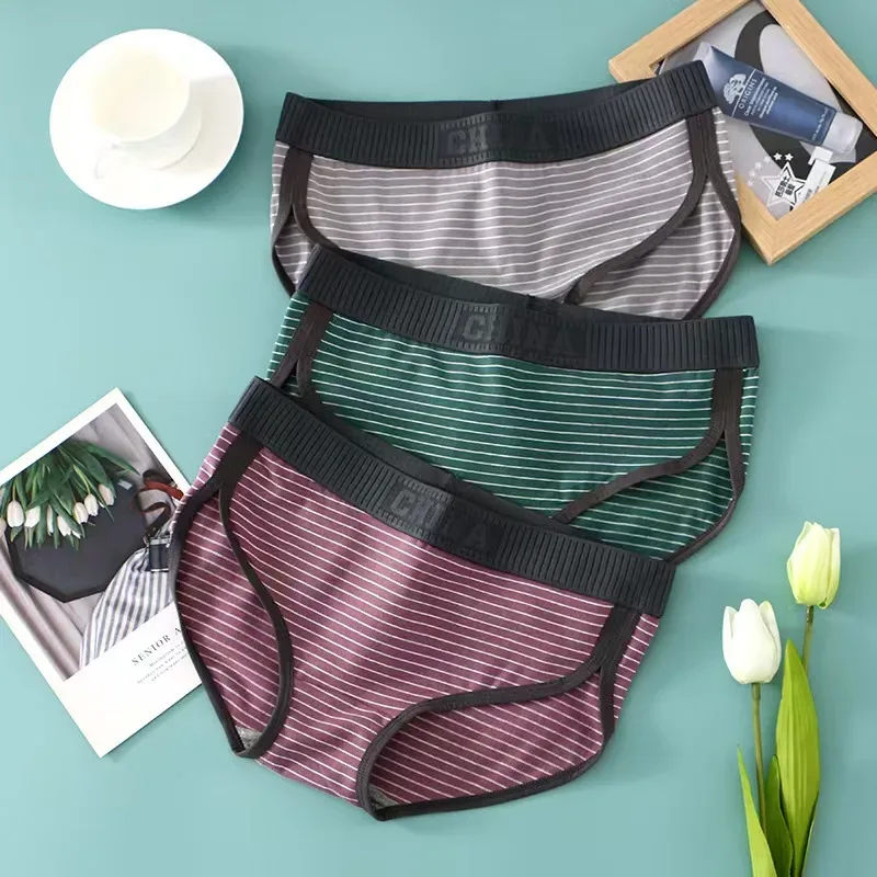 Men's Cotton Low Waist Elastic Sexy Loose Breathable Youth Pant Headband Underwear Summer Cotton Briefs