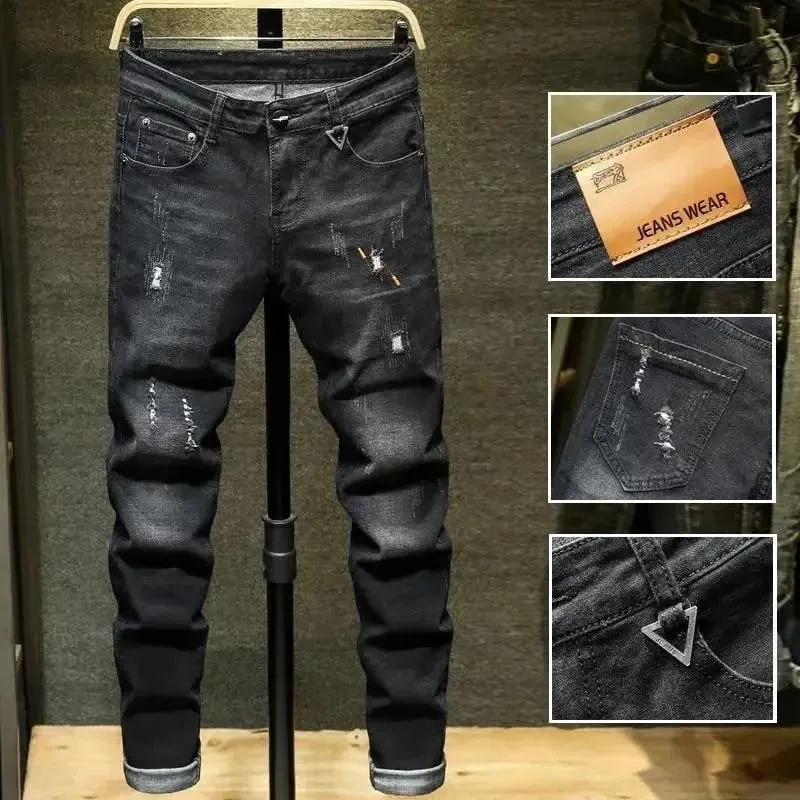 Forår og efterår Trend Ensfarvet Stretch-denim-jeans med lige ben Mænd Casual Slim Fit Komfortabel sport-jeans i høj kvalitet