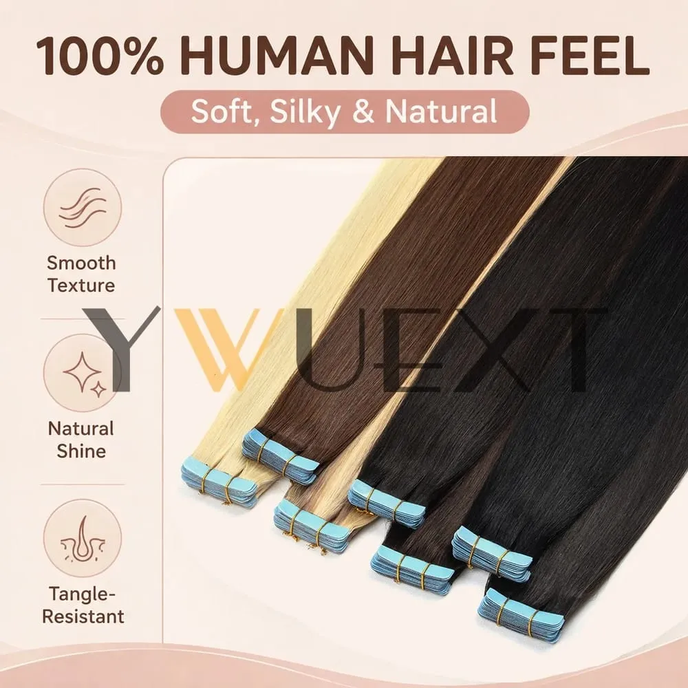 Tape In Human Hair Extensions 10Pcs/30g Per Pack Remy Real Human Hair Straight Natural Black Brown Blonde Multi‑Colors Seamless Skin Weft Tape Hair Extensions For Women