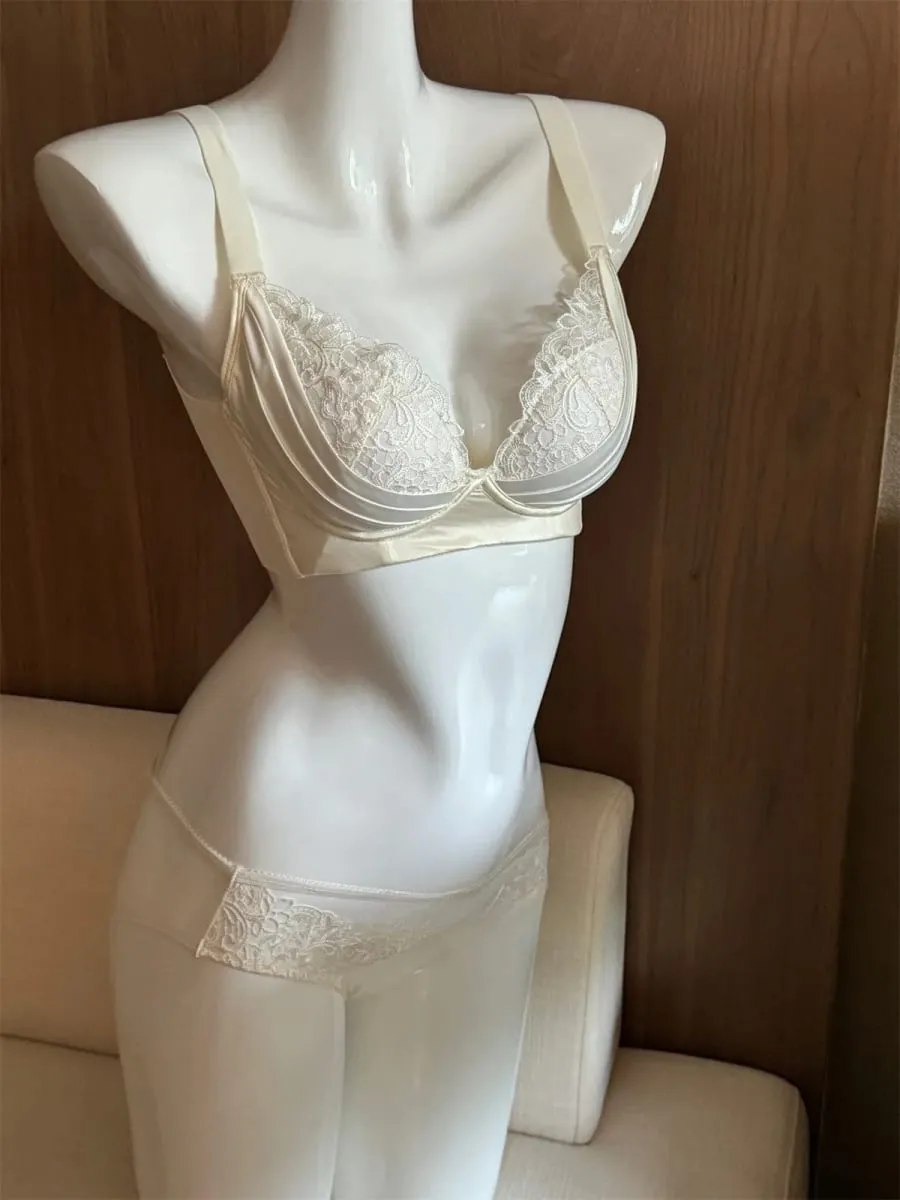 Gathering cup underwear thin glossy back bra anti-sagging lingerie support large breasts show small bra set