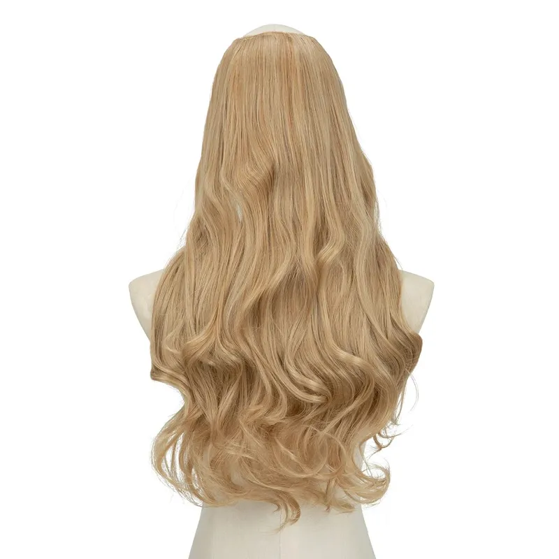 Extension de cheveux synthétiques à Clip en U de qualité supérieure, postiche longue, épaisse et bouclée, Blonde naturelle, faux cheveux résistants à la chaleur pour femmes