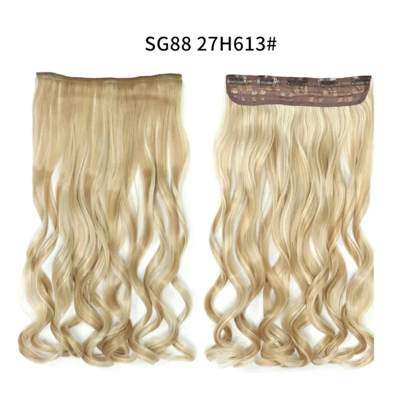Longo reto encaracolado uma peça 5 clipes clip-in extensões 22 Polegada penteados resistentes ao calor cor mistura loira pedaço de cabelo para mulher